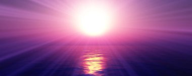 Gün batımı deniz ışığı gökyüzü berrak, üç boyutlu resimleme