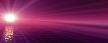 Gün batımı deniz ışığı gökyüzü berrak, üç boyutlu resimleme