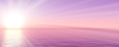 Gün batımı deniz ışığı gökyüzü berrak, üç boyutlu resimleme