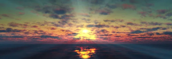 Sunset Calmly Sea Sun Ray Render Illustration — Stock Photo, Image