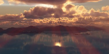 Deniz batımında adaların üzerinde, resim 3D görüntüleme