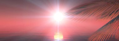 Gün batımı deniz palmiyesi çizimi, 3D görüntüleme