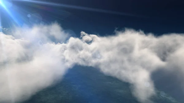 Voar Acima Grandes Nuvens Raio Sol Ilustração Render — Fotografia de Stock