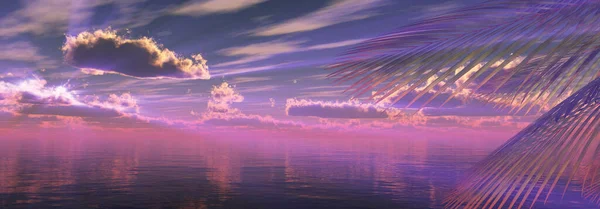 Иллюстрация Пейзажа Морских Пальм Закате Рендеринг — стоковое фото