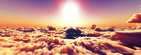 Acima Nuvens Voar Sol Sol Raio Ilustração Render — Fotografia de Stock