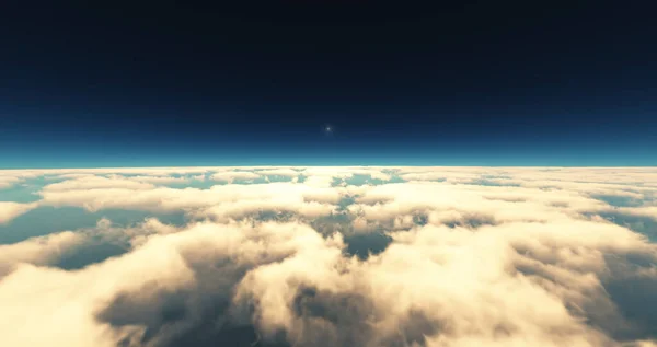 Latać Nad Chmurami Zachód Słońca Krajobraz Ilustracja Renderowania — Zdjęcie stockowe