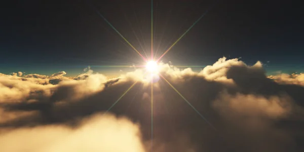 Sopra Nuvole Sole Sorgere Sole Raggio Illustrazione Rendering — Foto Stock