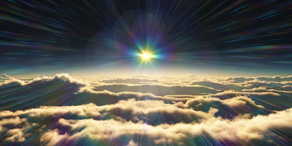 Felett Felhők Napkelte Napsugár Illusztráció Renderelés — Stock Fotó