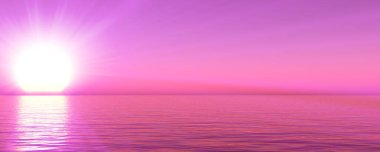 Gün batımı deniz ışığı gökyüzü berrak, üç boyutlu resimleme