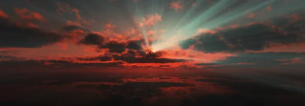 夕阳西下平静的大海阳光3D渲染插图 — 图库照片