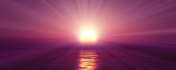 Zachód Słońca Morze Słońce Promień Czyste Niebo Renderowania Ilustracja — Zdjęcie stockowe