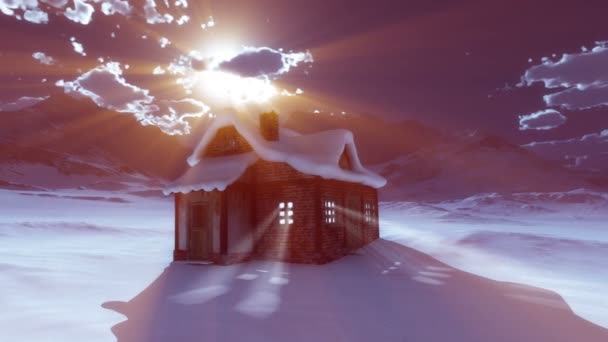 Schnee Berg Mond Haus 4k — Stockvideo