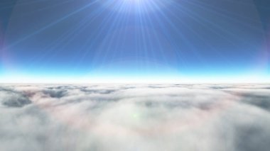 Bulutların üzerinde güneş ışınları, 3 boyutlu resimleme