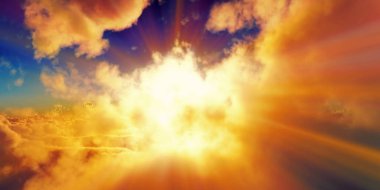 above clouds sun ray sunset. 3d render illustration