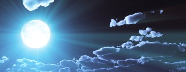 Gece gökyüzünde dolunay, resimde 3D canlandırma