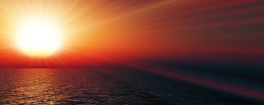 Gün batımı deniz ışığı gökyüzü berrak, üç boyutlu resimleme