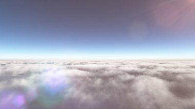 Bulutların üzerinde güneş ışınları, 3 boyutlu resimleme