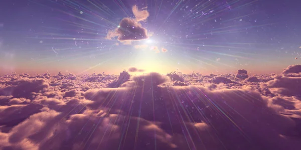 Πετούν Πάνω Από Σύννεφα Ηλιοβασίλεμα Τοπίο Καθιστούν Εικονογράφηση — Φωτογραφία Αρχείου