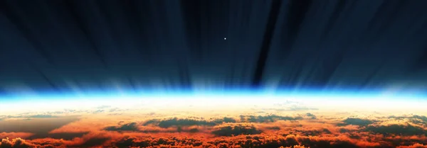 Sunrise Space Aurora Rendering Illustration — Stock Photo, Image