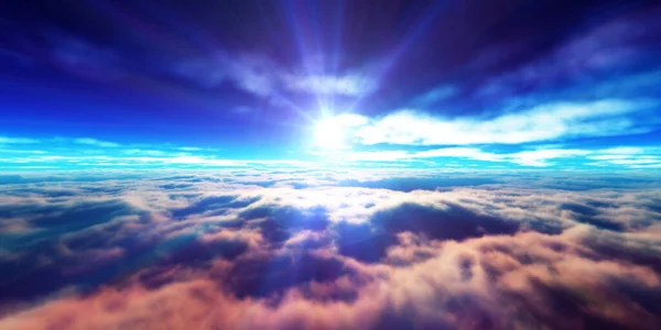 Nad Mraky Létat Západ Slunce Slunečního Záření Ilustrace Vykreslení — Stock fotografie