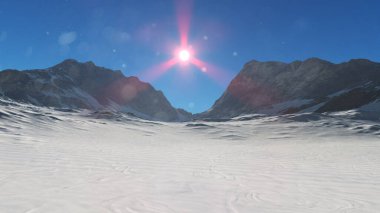 Dağ Karlı Güneş Işığı çizimi, 3D görüntüleme