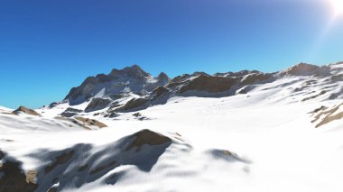 Dağ Karlı Güneş Işığı çizimi, 3D görüntüleme