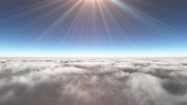 Bulutların üzerinde güneş ışınları, 3 boyutlu resimleme