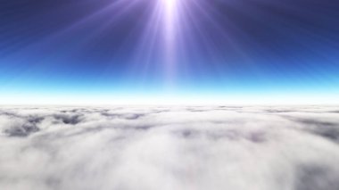 Bulutların üzerinde güneş ışınları, 3 boyutlu resimleme