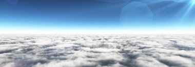 Bulutların üzerinde güneş ışınları, 3 boyutlu resimleme