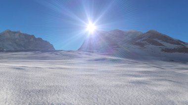 Dağ Karlı Güneş Işığı çizimi, 3D görüntüleme