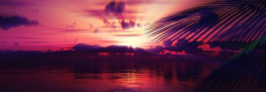 Gün batımı deniz palmiyesi çizimi, 3D görüntüleme