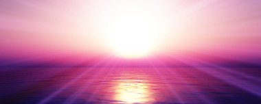 Gün batımı deniz ışığı gökyüzü berrak, üç boyutlu resimleme