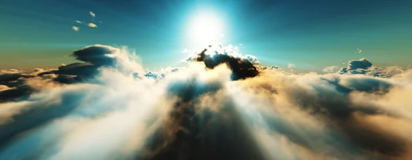 Arriba Las Nubes Vuelan Ilustración Del Rayo Del Sol Del —  Fotos de Stock