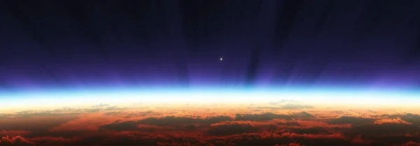 Salida Del Sol Aurora Espacial Ilustración Representación — Foto de Stock