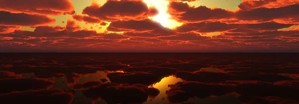 Sunset Calmly Sea Sun Ray Render Illustration — Stock Photo, Image
