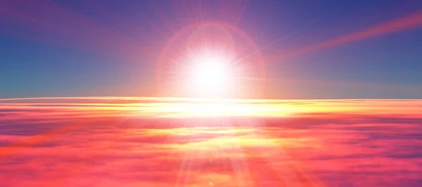 Nad Mraky Létat Západ Slunce Slunečního Záření Ilustrace Vykreslení — Stock fotografie