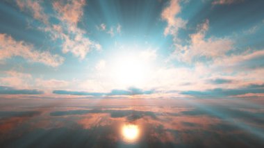 Gün batımı sakin deniz ışığı 3D çizim