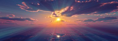 Gün batımı sakin deniz ışığı 3D çizim