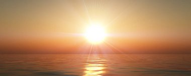 Gün batımı deniz ışığı gökyüzü berrak, üç boyutlu resimleme