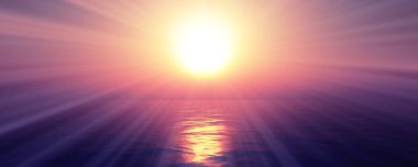 Gün batımı deniz ışığı gökyüzü berrak, üç boyutlu resimleme