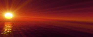 Gün batımı deniz ışığı gökyüzü berrak, üç boyutlu resimleme