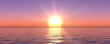 Gün batımı deniz ışığı gökyüzü berrak, üç boyutlu resimleme