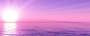 Gün batımı deniz ışığı gökyüzü berrak, üç boyutlu resimleme