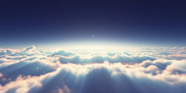 Über Wolken Sonnenaufgang Sonnenstrahl Illustration Rendering — Stockfoto