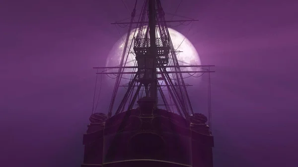 Vieux Navire Mer Pleine Lune Illustration Rendu — Photo