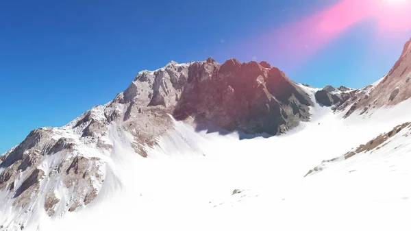 Dağ Karlı Güneş Işığı Çizimi Görüntüleme — Stok fotoğraf