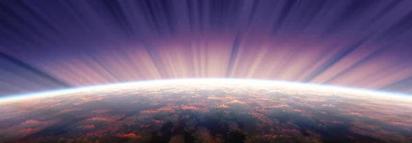 Napfelkelte Űrből Aurora Renderelés Illusztráció — Stock Fotó