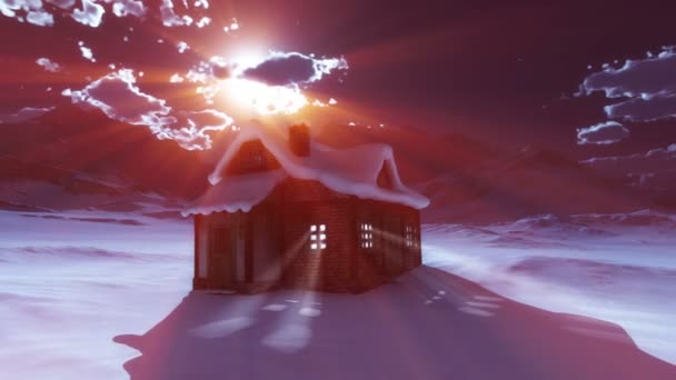 Śnieg góra księżyc dom 4k — Wideo stockowe