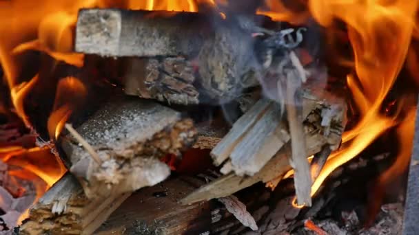 Flamme dans une cheminée au ralenti — Video