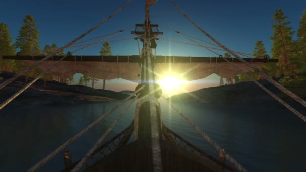Old boat float port sunset — Stock Video